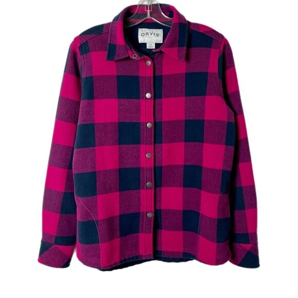 Orvis Women Teton Flannel Shacket M Pink Buffalo Plaid Fleece Lined Shirt Jacket - Picture 1 of 12